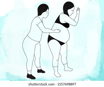 Abstract Illustration Of A Doula Helping A Woman Give Birth 