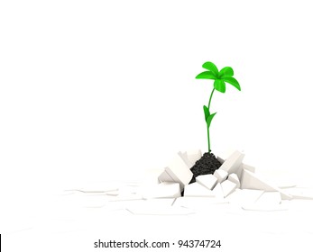 Abstract Illustration Of Fresh Green Plant Growing Through Crack With Place For Your Text