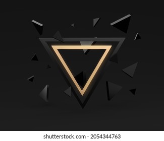 Abstract Illustration With A Golden And Black Triangle. Background For Black Friday, For The Wallpaper. 3D Render.