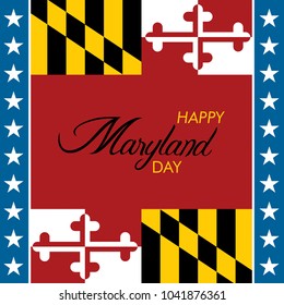 An Abstract Illustration Of Happy Maryland Day In Its Flag Colors With White Stars On A Blue Vertical Strip On Either Sides 