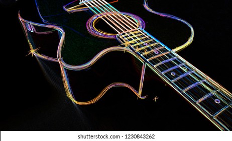 Abstract Illustration Neon Guitar