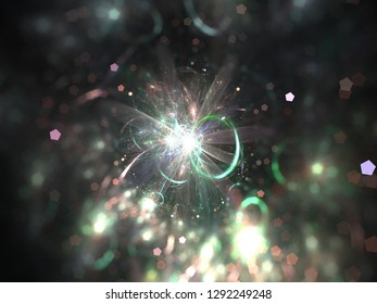 Abstract Illustration - Particle Collision, Explosion Of Light, Hadron Collider, Flying Through A Wormhole, Space Warp, Black Hole, Creation, Spark Of Light, Sparkler, Brilliant Glowing Light, Bokeh