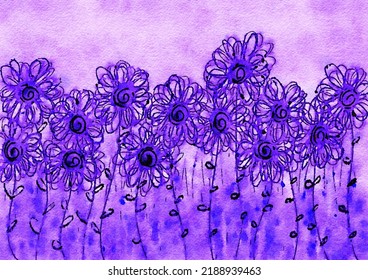 Abstract Illustration Of A Purple Lavendar Field Of Flowers