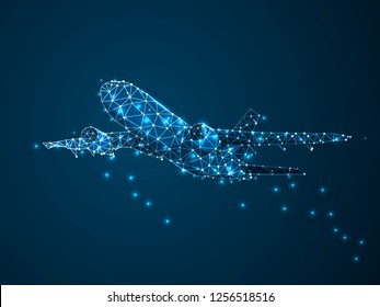 Abstract image of a airline low poly abstract illustration consisting of points, lines, and shapes in the form of planets, stars and the universe. raster digit wireframe concept. business concept