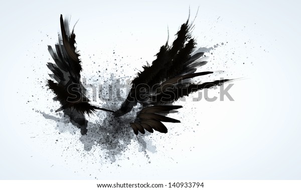 明るい背景に黒い翼の抽象的画像 のイラスト素材