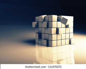 abstract image of cubes background in blue and yellow  toned