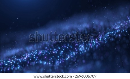  abstract image of a dynamic wave composed of glowing blue and purple particles in a dark space. ideal for technology and futuristic themes.