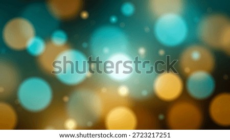 An abstract image featuring a dark background with teal and gold bokeh lights scattered throughout, creating a shining effect with various sizes and intensities of light and color