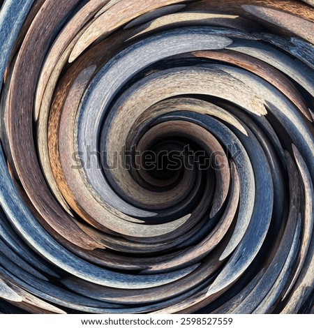 An abstract image featuring a swirling vortex of layered colors and textures, creating a dynamic sense of motion and depth.