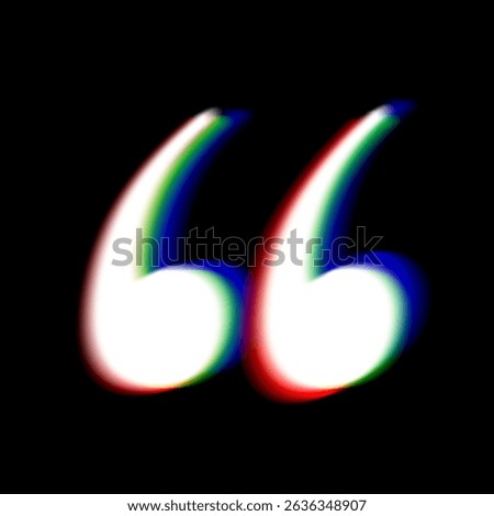 Abstract image of glowing quotation marks on a black background. The quotation marks are bright and colorful, creating a vibrant and striking visual effect. Creative font. Beautiful font.