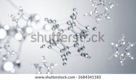 Abstract image of hexagonal atomic structure with shallow depth of field, concept. new materials research or chemistry. Abstract image of hexagonal atomic structure. 3d rendering