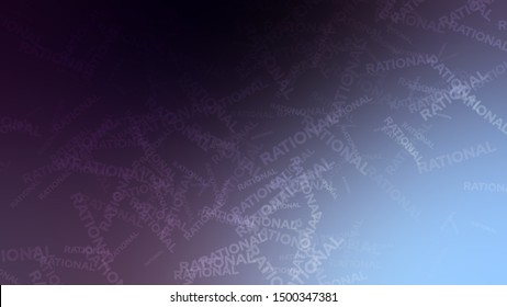 Abstract image with a randomly scattered word RATIONAL on a background with Temperate Purple, Black color. Template for magazine or book layout.