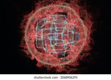 Abstract Image With A Red Blue Sphere From The Curves Of The Waves. 3D Fractal Rendering