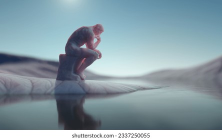 Abstract image of a thinking man sitting down. Confusion and overthinking concept. This is a 3d render illustration