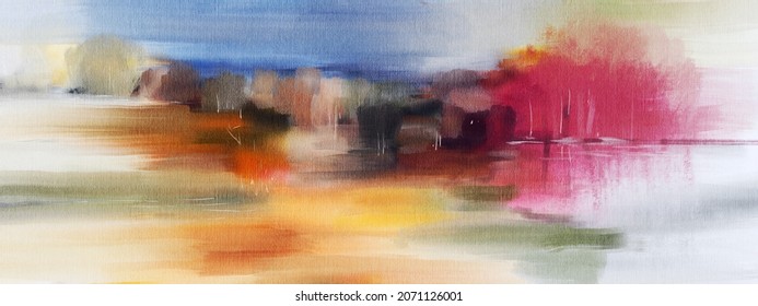 Abstract Impressionism. Landscape. Modern Painting.  Hand-drawn Illustration. 