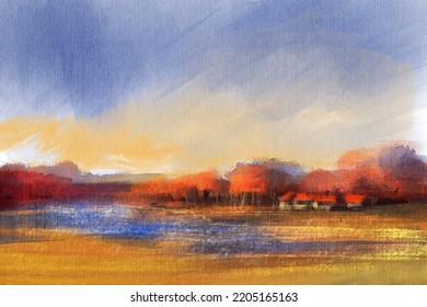 Abstract Impressionism. Landscape. Modern Painting.  Hand-drawn Illustration. 