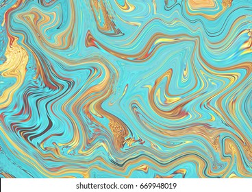 Abstract Impressionism Turquoise And Gold Watercolor Background. Colorful Marble Texture. Oil Painting Style.