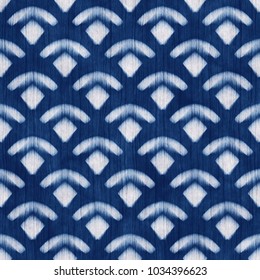 Abstract Indigo-Dyed Effect Fish Scale Motif Brushed Textured Background. Seamless Pattern. 