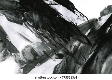 Abstract ink background. Marble style. Black paint stroke texture on white paper. Wallpaper for web and game design. Grunge. Dark Smear. Ink artwork. Artistic abstract frame. Interior design picture