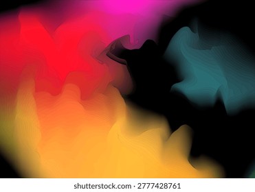 Abstract ink diffusion in liquid medium. Swirling colors create organic forms and energetic movement. Perfect for digital art backgrounds and creative design.