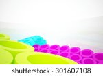 Abstract interior of an array of colored rings. 3D illustration. 3D rendering