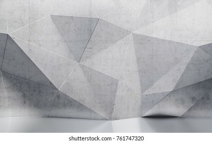 Abstract Interior Concrete Wall With Polygonal Pattern 3D Illustration