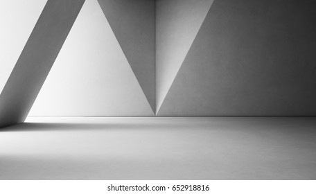 Abstract interior design of modern showroom with empty white concrete floor and gray wall background - 3d rendering