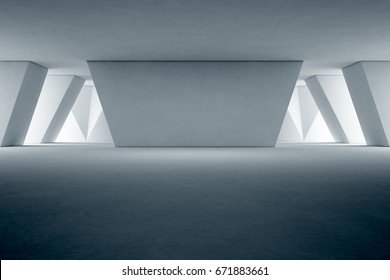 Abstract Interior Design Of Modern Showroom With Empty Floor And Concrete Wall Background - 3d Rendering