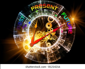 Abstract Interplay Of Clock Symbols And Graphic Elements On The Subject Of Time, Technology, Past, Present And Future.