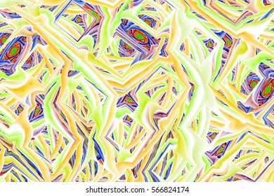 Abstract intricate fractal texture in blue, yellow, red and green colors. Digital art. 3D rendering.