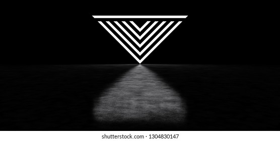 Abstract Inverted Pyramid Consisting Of Luminous Stripes. 3D Render