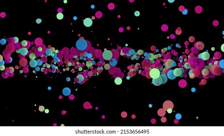 Abstract Iridescent Balls Of Different Colors And Shapes In The Dark Night Sky. Used  Enhance Any Video Presentation, Animated Film, Cinematic Clips Or Film Project. 3D. 4K. Isolated Black Background