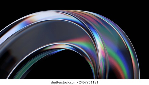 Abstract iridescent shape, dark background design, 3d render. 3D Illustration