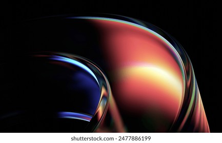 Abstract iridescent shape, dark background design, 3d render