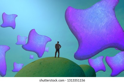 Abstract irregular shape. 2d illustration. Abstract dreamlike motivational image. Illustration of person being in a dream in imaginary world.