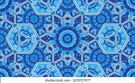 Abstract islamic pattern in arabian style. Seamless background. Hand painted watercolor traditional arabic geometric pattern, east ornament, indian water color painting, persian, batik, boho motif.