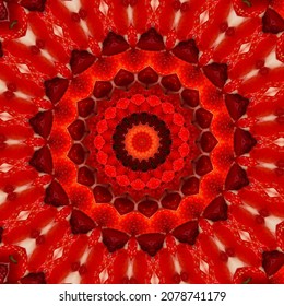 Abstract Kaleidoscope Background. Kaleidoscope With Red Color Theme Strawberry Fruit