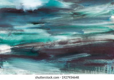 Abstract Landscape Art Background. Seascape Contemporary Art. Oil Painting Of Ocean. Oil Paint Texture. Modern Art.