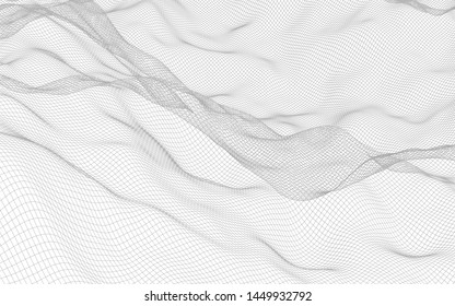 Abstract Landscape On A White Background. Cyberspace Grid. Hi Tech Network. 3d Illustration