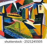 Abstract Landscape (1915–1916) painting by Henry Lyman Sayen. Henry Lyman Sayen famous oil painting of abstarct cityscape. Vintage art oil illustration. Landscape illustration