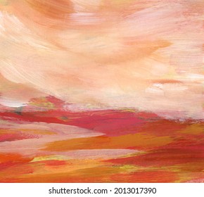 Abstract landscape. Versatile artistic backdrop for creative design projects: posters, banners, cards, websites, invitations, desktop wallpapers, magazines and wall art. Acrylic on paper. Warm colours