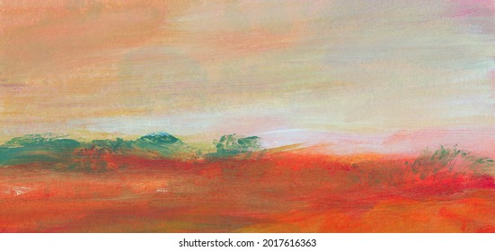 Abstract landscape. Versatile artistic backdrop for creative design projects: posters, banners, cards, websites, invitations, magazines, wallpapers, book covers. Hand painted image. Acrylic on paper.