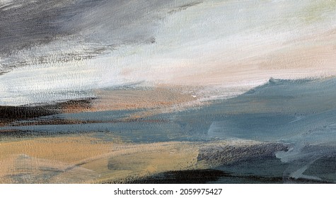 Abstract landscape. Versatile artistic image for creative design projects: posters, banners, cards, websites, prints, wallpapers. Hand painted artwork. Acrylic on board. Expressive brush strokes.