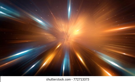 Abstract Lens Flare Space Or Time Travel Concept Background. 3d Illustration