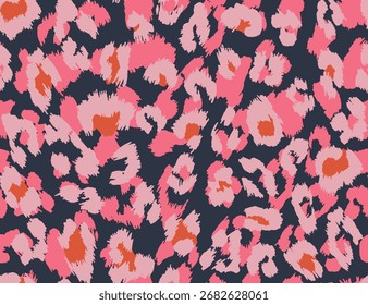 Abstract leopard print seamless pattern with colorful painterly brushstrokes. Modern animal skin texture in pink, orange, and charcoal.