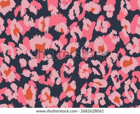 Abstract leopard print seamless pattern with colorful painterly brushstrokes. Modern animal skin texture in pink, orange, and charcoal.