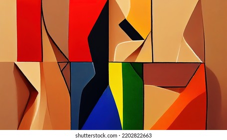 Abstract Lgbt Painting. Abstract Bright Color Painting In Cubism Style. Associative Painting. Digital Illustration