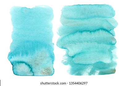 
Abstract light blue background,  torquoise watercolor blots on a transparent background, colored strokes, bright colorful splashes