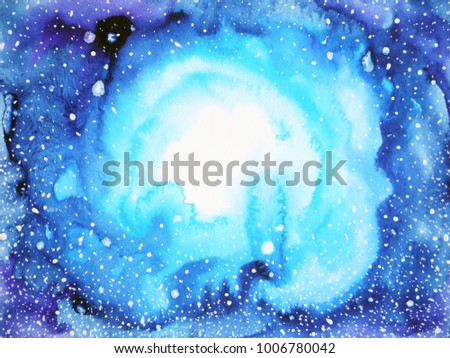abstract light, dark blue, black, universe power watercolor painting hand drawn