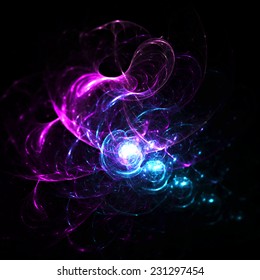 Abstract Light Neon Trail. Magic Color Swirl Background On Black. Digital Artwork For Creativity Design. Fractal Art.